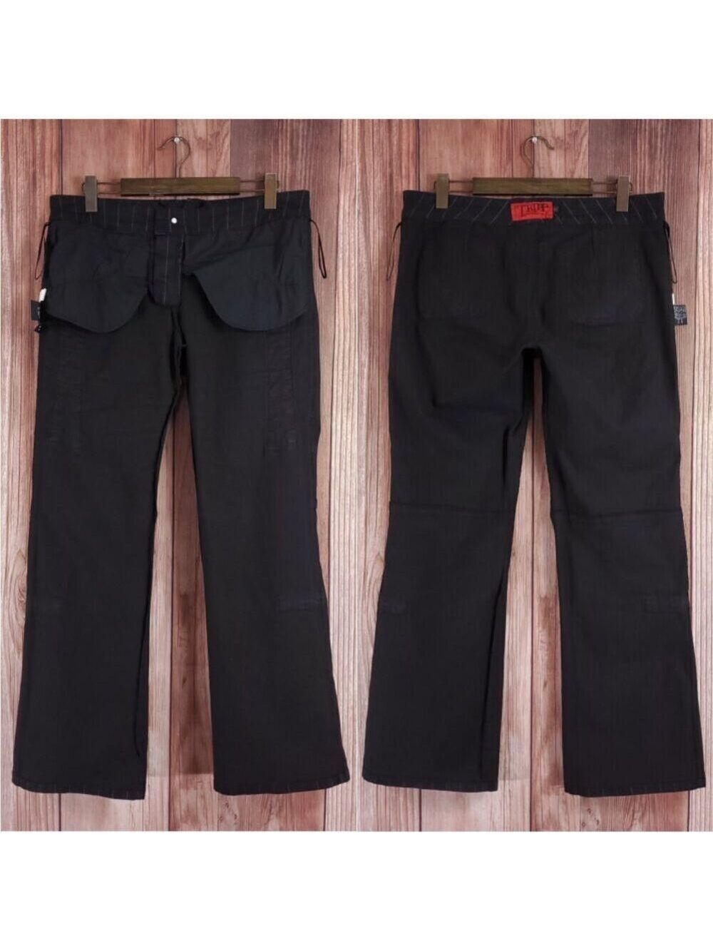 Vtg Tripp NYC Sz 13 Striper Black Tone Boot Cut Pants Pinstripe Goth Punk Y2K - Picture 2 of 15